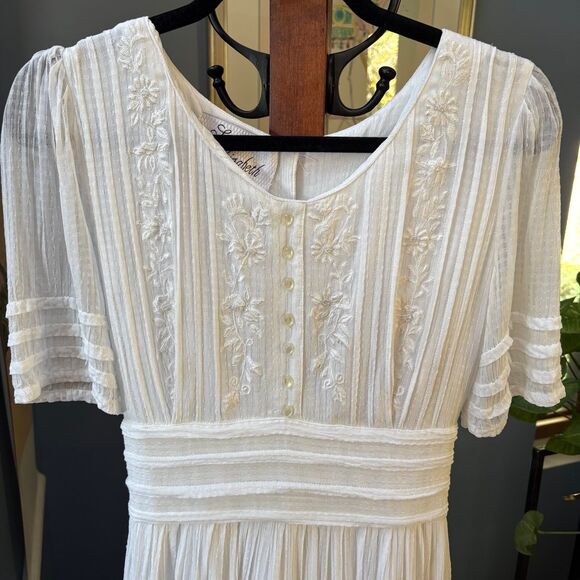 80s Vintage Sarah Elizabeth White Embroidered Floral Prairie Dress size 10 - Picture 2 of 12